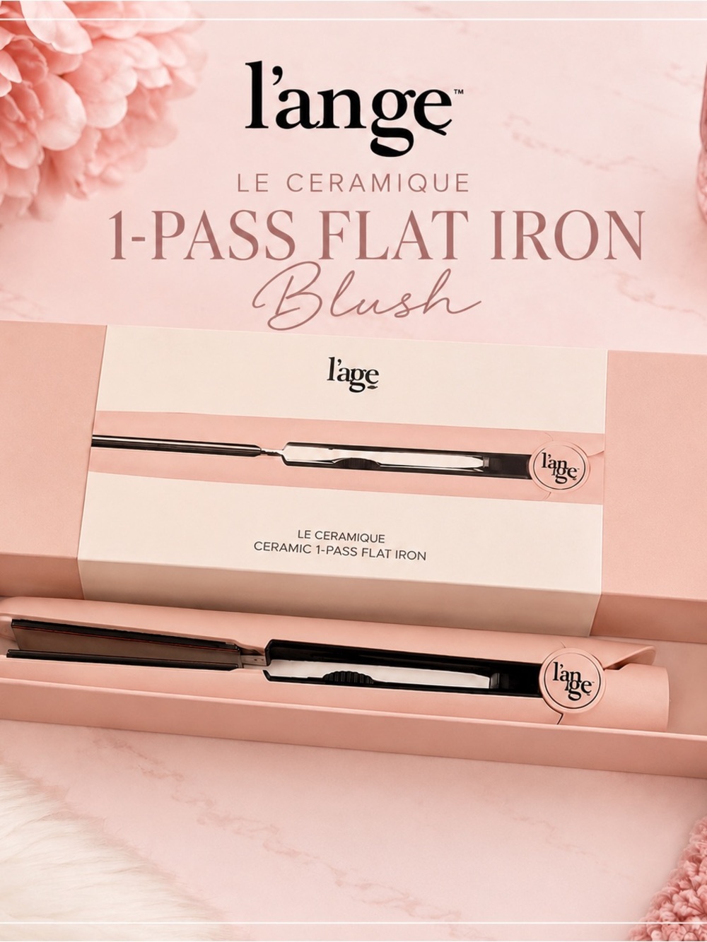 L’ange Le Ceramique 1-Pass Flat Iron Blush New